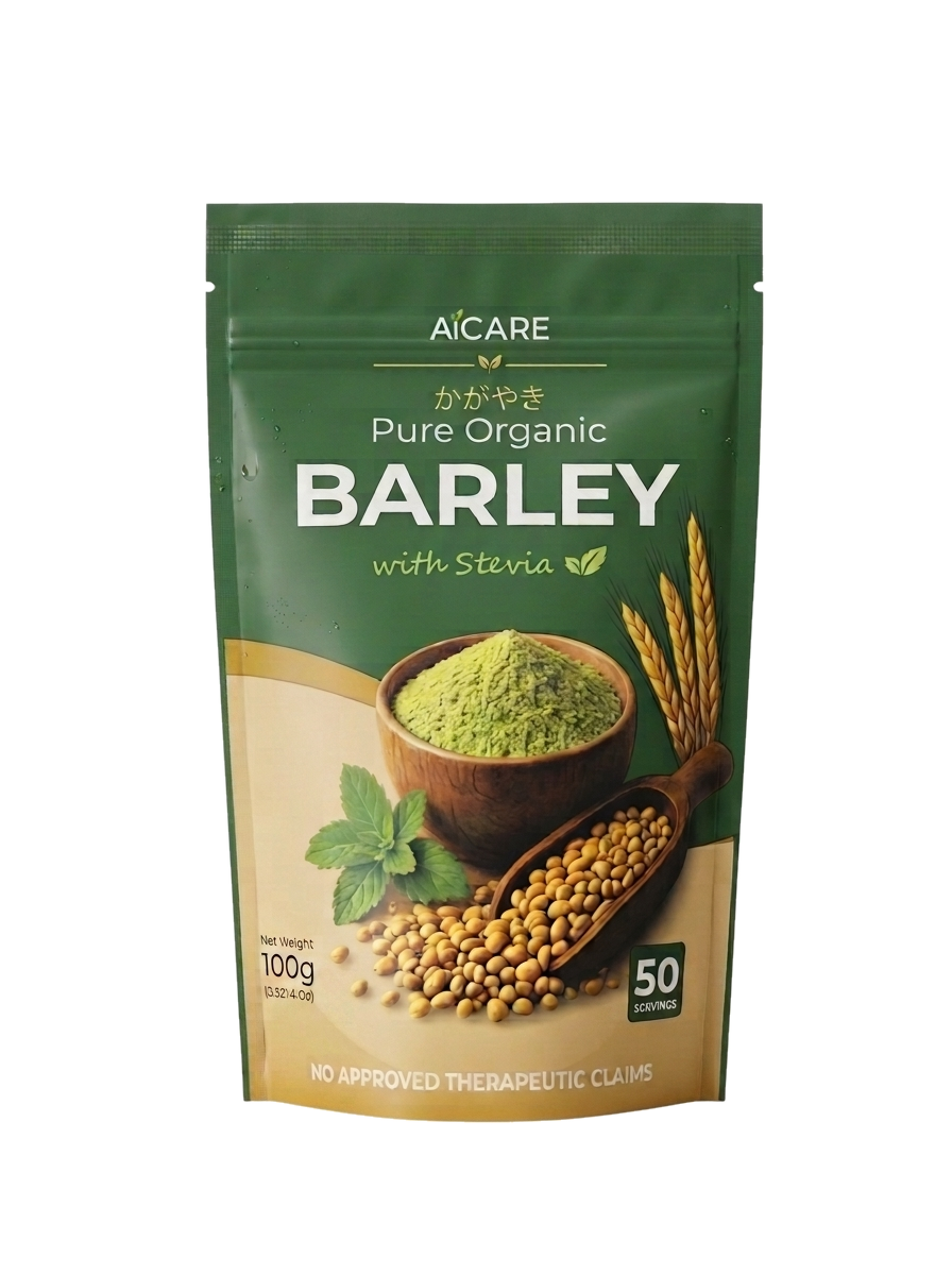 AICARE Pure Organic Barley with Stevia, 100g resealable pouch